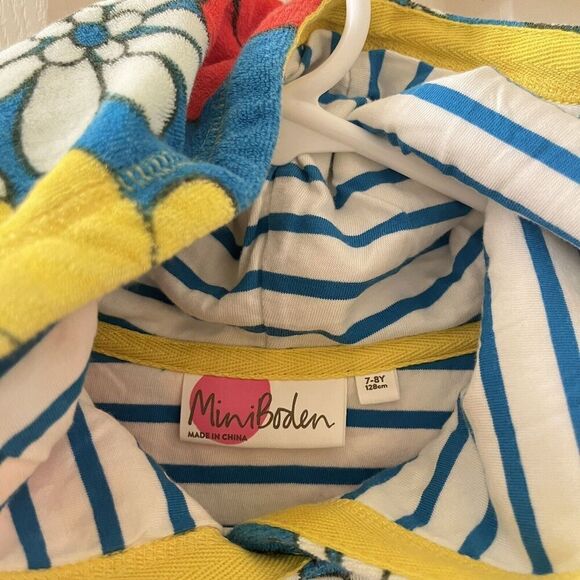 Mini Boden Blue Floral Swim Dress Cover Up Towelling Terry Hooded Girls Size 7-8 - Picture 6 of 10
